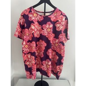 Croft & Barrow Women's 3X Purple Floral Cottagecore Short Sleeve Knit Top